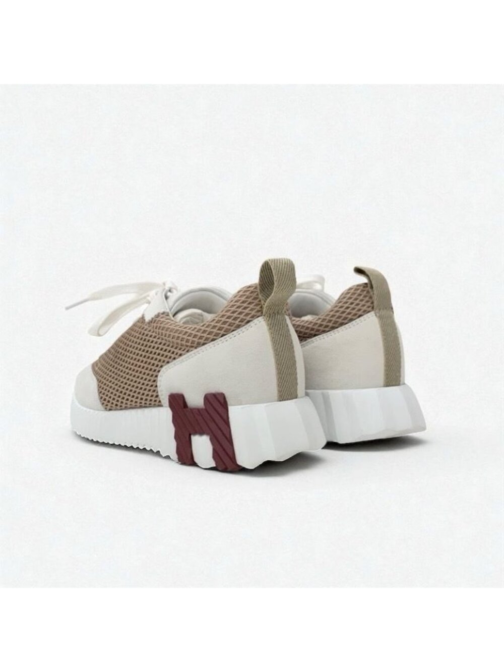 Hermes Bouncing Sneakers Shoes Fabric Suede Beige White - Picture 5 of 11